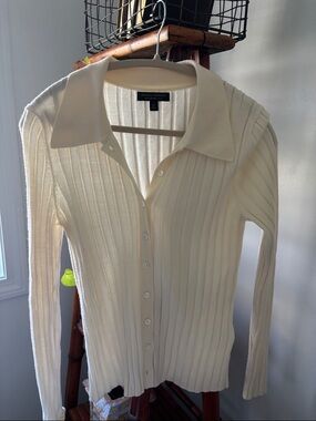 Banana Republic Ivory Lightweight Merino Wool Ribbed Button-Down Cardigan